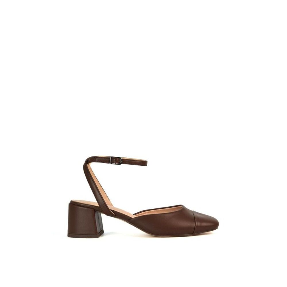 XY London Womens/Ladies Mavis Ankle Strap Medium Block Heel Court Shoes / Dark B